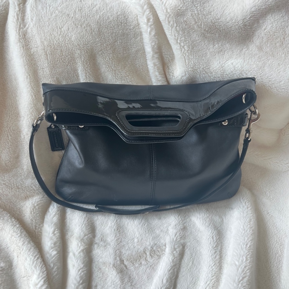 COACH BONNIE Black Leather Foldover Tote Shoulder Bag Model M0873-13380